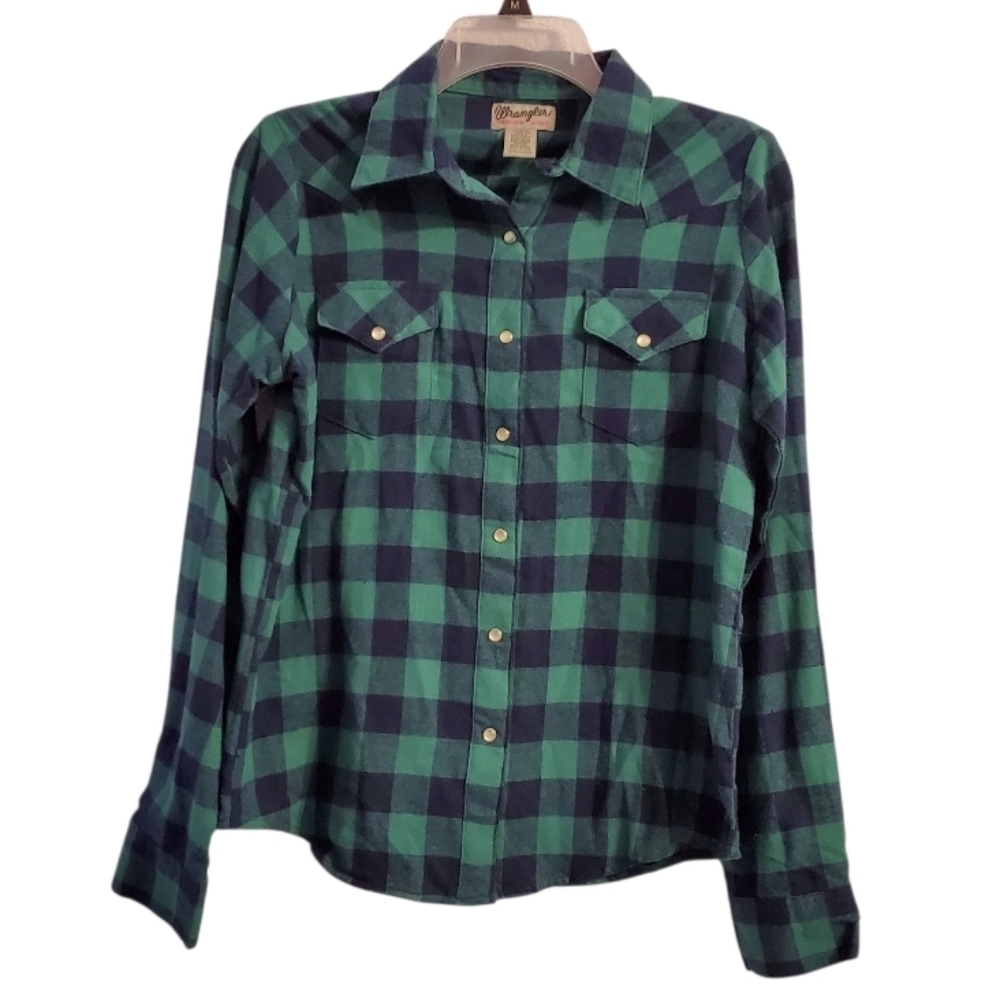 Wrangler Women's Buffalo Plaid Fleece Western Cotton Button Down Shirt M